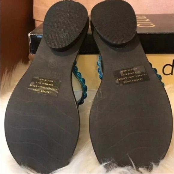 Bundle 2 pair Diba Beaded Leather Buckle Loop Toe Thong Sandals Flats Flip Flop - Picture 5 of 6